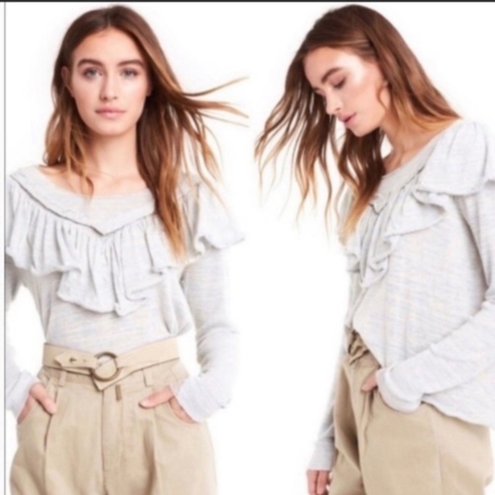 Wildfox Lais Ruffle Heather Blue Sweater Top